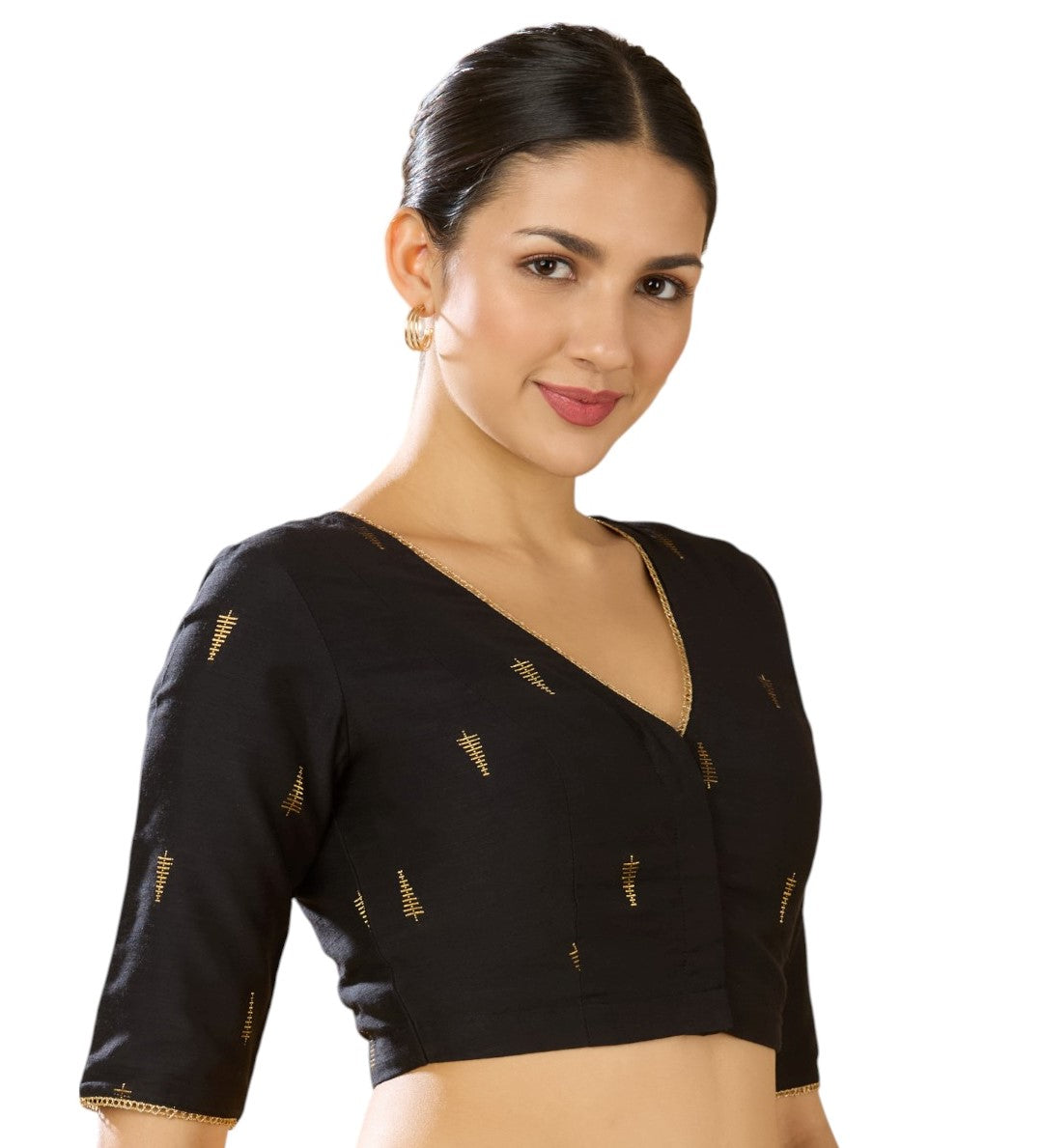 Studio Shringaar Women's Black Handloom Cotton Silk Readymade Saree Blouse (Design 2912)