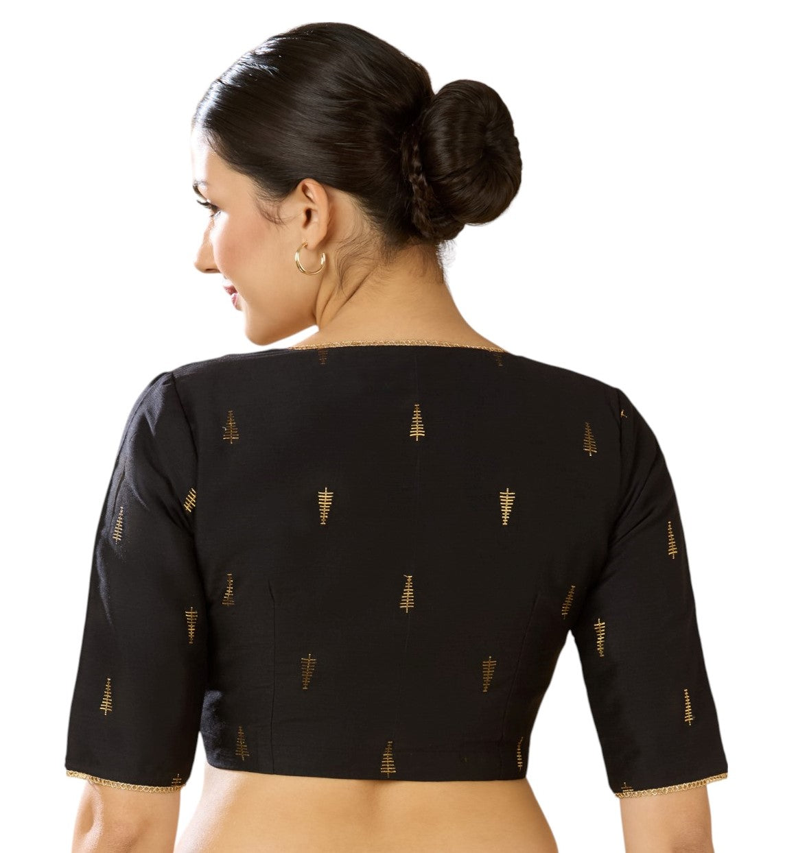 Studio Shringaar Women's Black Handloom Cotton Silk Readymade Saree Blouse (Design 2912)