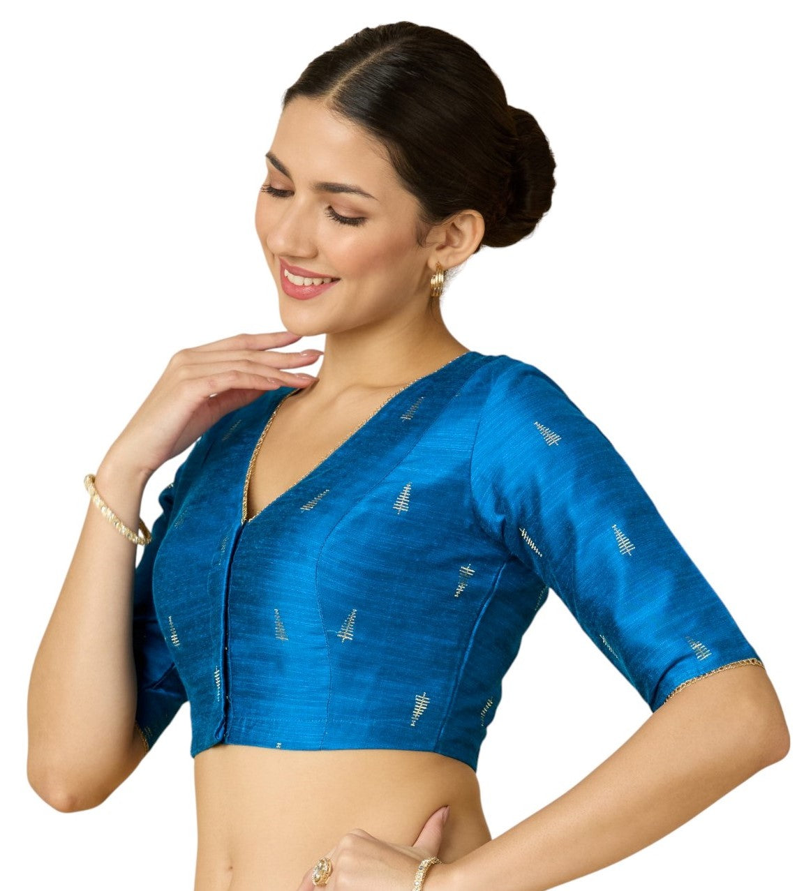 Studio Shringaar Women's Firozi Handloom Cotton Silk Readymade Saree Blouse (Design 2912)