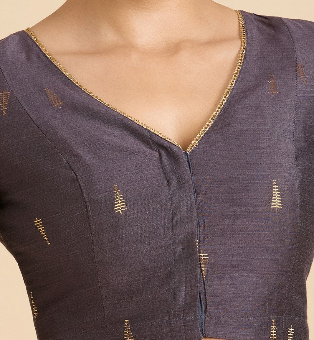 Studio Shringaar Women's Grey Handloom Cotton Silk Readymade Saree Blouse (Design 2912)