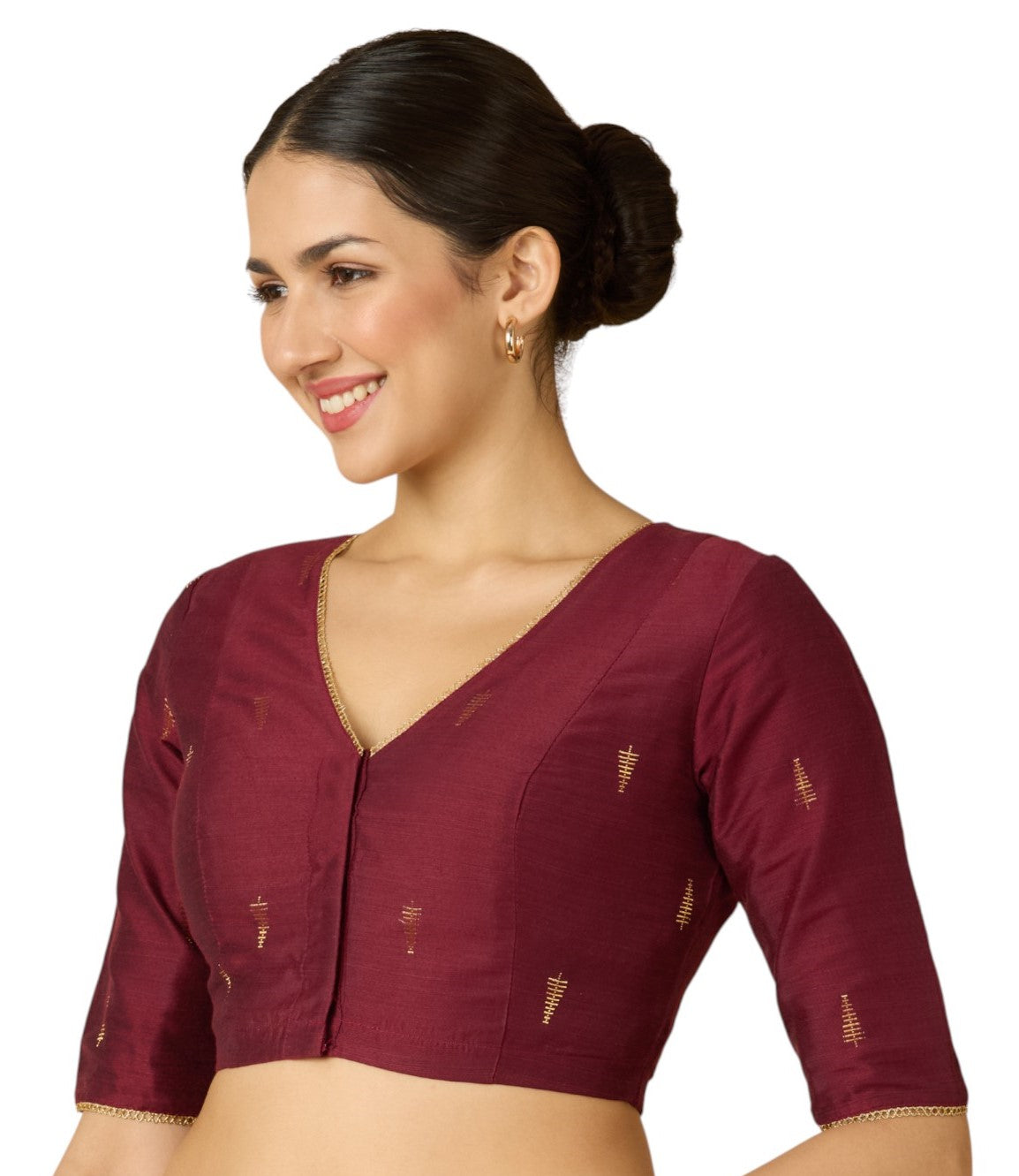 Studio Shringaar Women's Maroon Handloom Cotton Silk Readymade Saree Blouse (Design 2912)