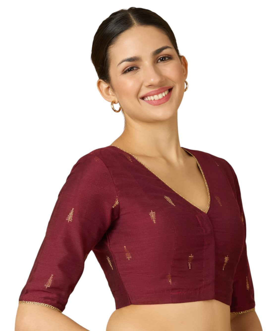 Studio Shringaar Women's Maroon Handloom Cotton Silk Readymade Saree Blouse (Design 2912)
