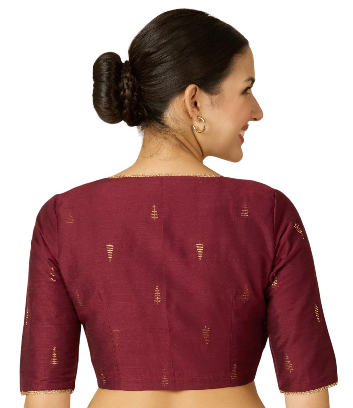 Studio Shringaar Women's Maroon Handloom Cotton Silk Readymade Saree Blouse (Design 2912)
