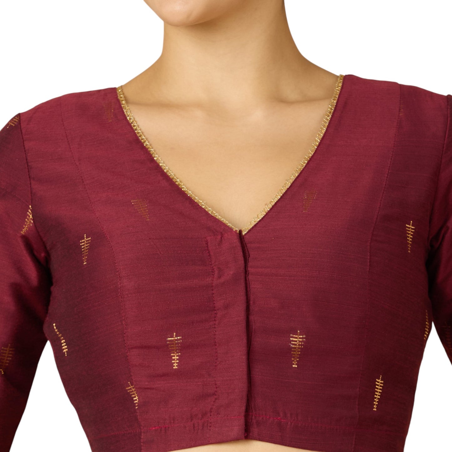 Studio Shringaar Women's Maroon Handloom Cotton Silk Readymade Saree Blouse (Design 2912)