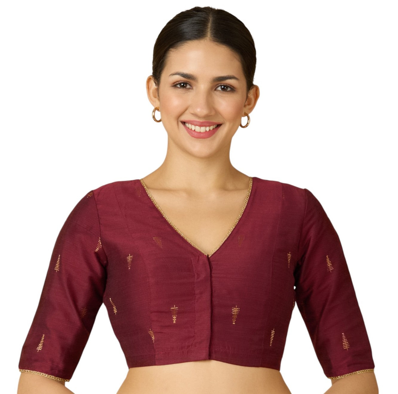 Studio Shringaar Women's Maroon Handloom Cotton Silk Readymade Saree Blouse (Design 2912)