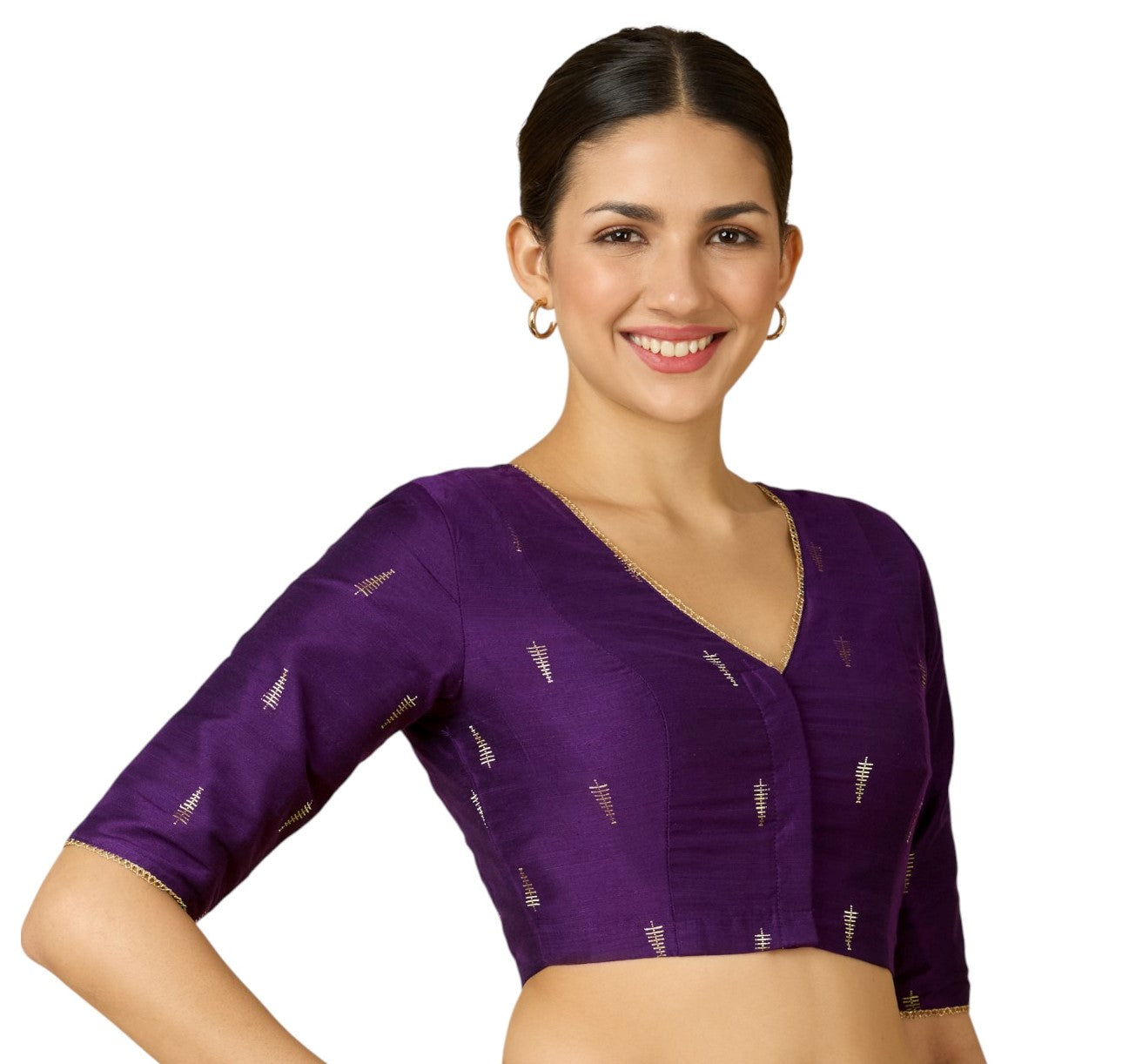 Studio Shringaar Women's Purple Handloom Cotton Silk Readymade Saree Blouse (Design 2912)