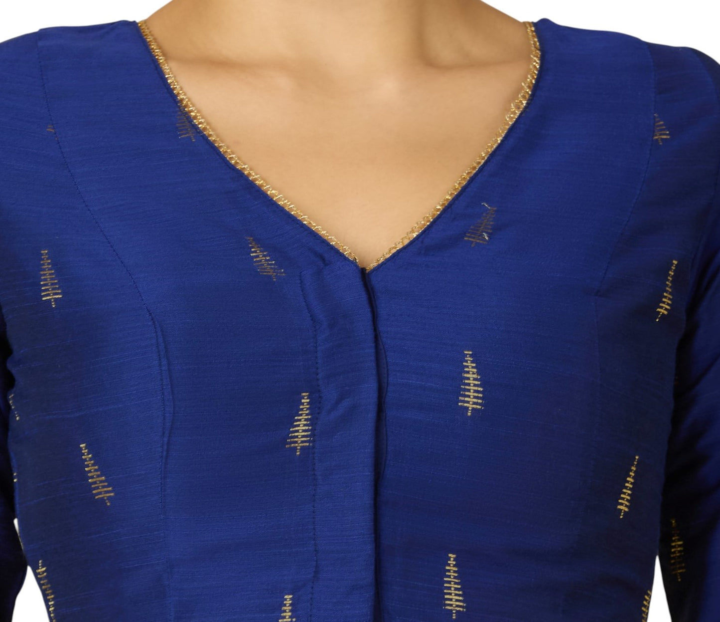 Studio Shringaar Women's Navy Blue Handloom Cotton Silk Readymade Saree Blouse (Design 2912)