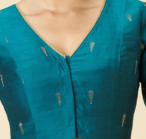 Studio Shringaar Women's Rama Green Handloom Cotton Silk Readymade Saree Blouse (Design 2912)