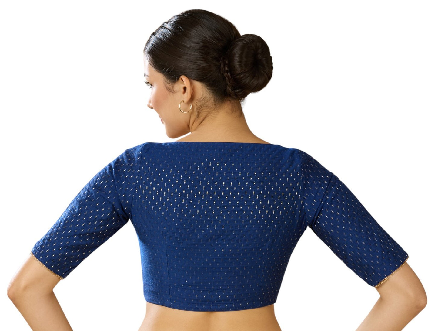 Studio Shringaar Women's Ink Blue Handloom Cotton Silk Readymade Saree Blouse (Design 2916)