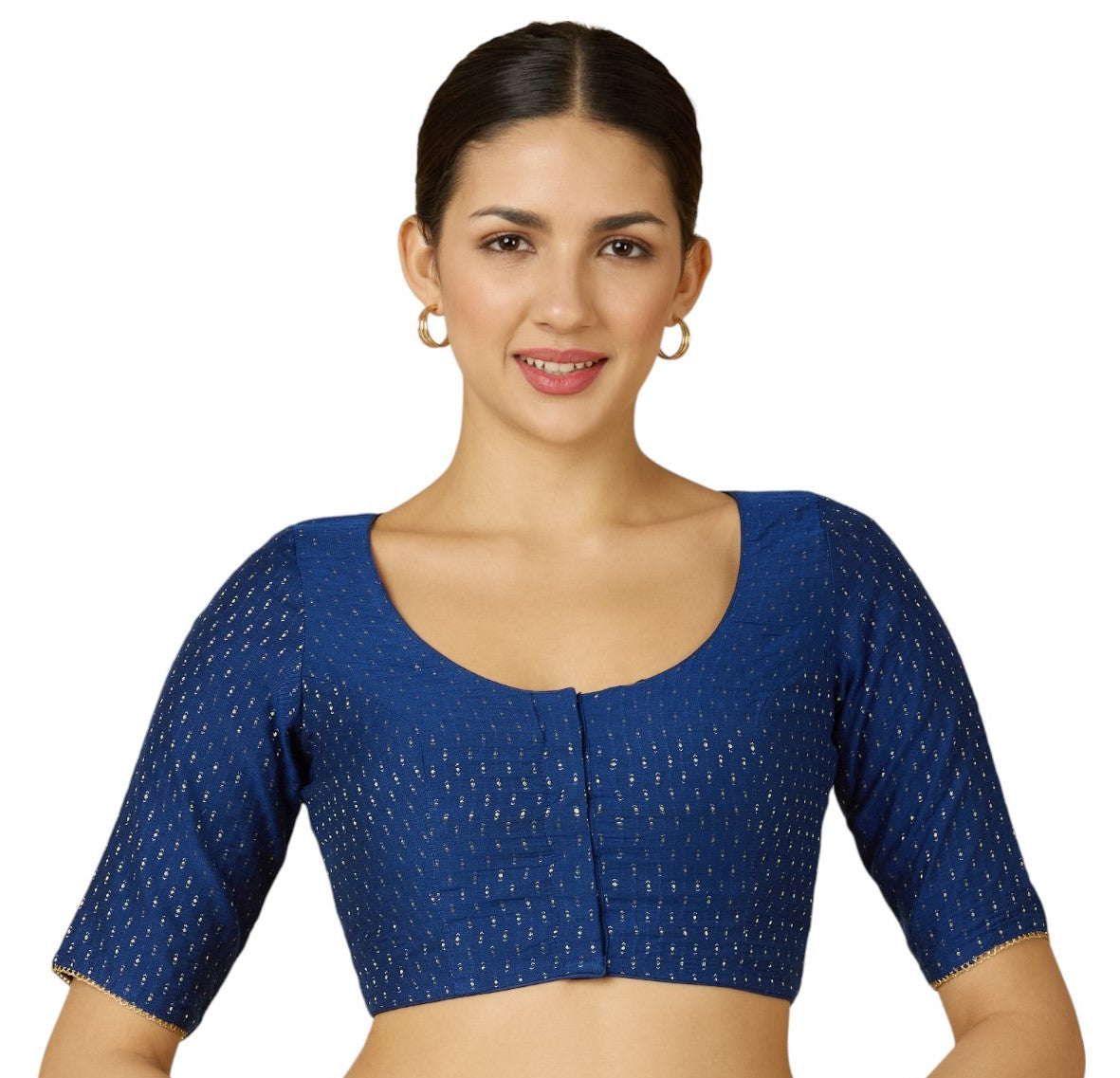 Studio Shringaar Women's Ink Blue Handloom Cotton Silk Readymade Saree Blouse (Design 2916)