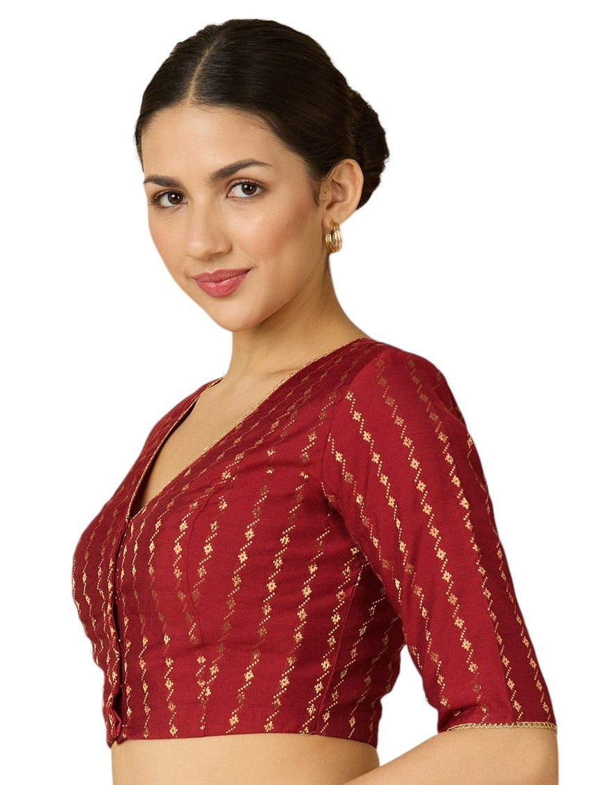 Studio Shringaar Women's RED Handloom Cotton Silk Readymade Saree Blouse (Design 2917)