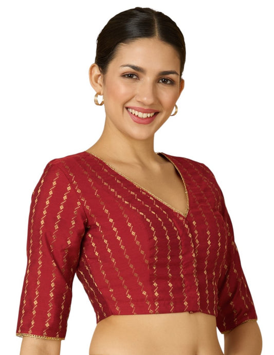 Studio Shringaar Women's RED Handloom Cotton Silk Readymade Saree Blouse (Design 2917)