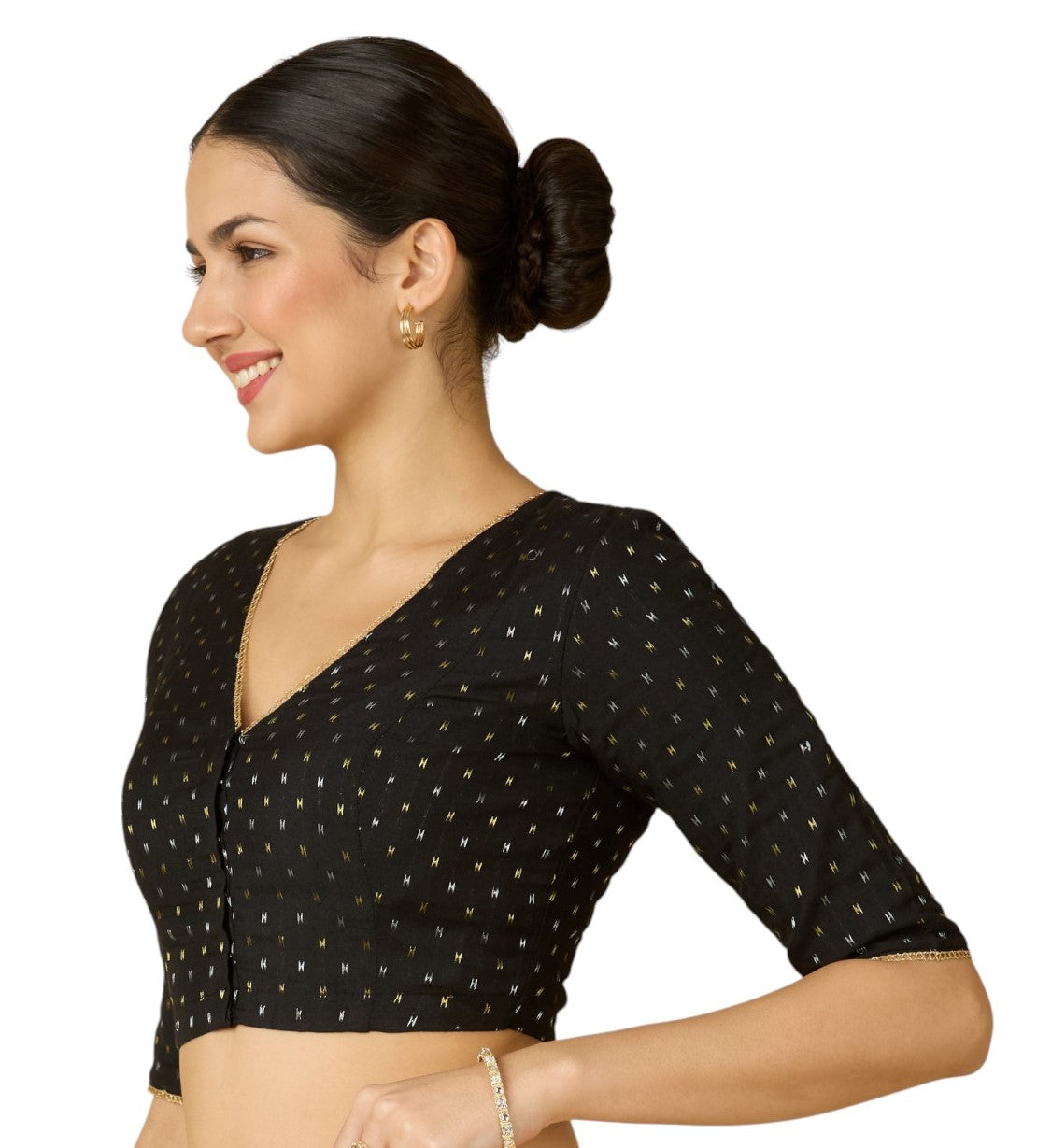 Studio Shringaar Women's Black Handloom Cotton Readymade Saree Blouse (Design 2918)