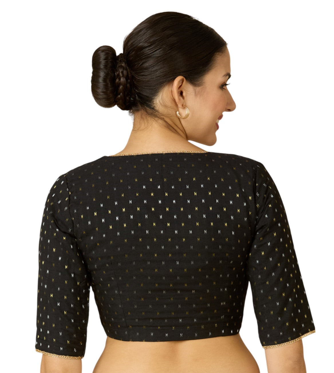 Studio Shringaar Women's Black Handloom Cotton Readymade Saree Blouse (Design 2918)