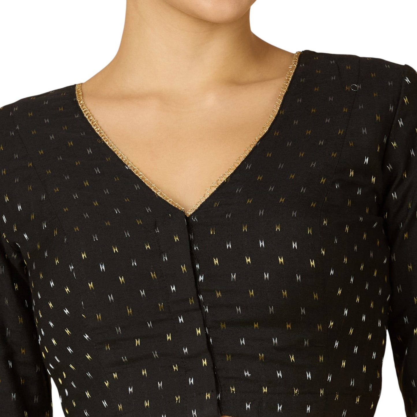 Studio Shringaar Women's Black Handloom Cotton Readymade Saree Blouse (Design 2918)