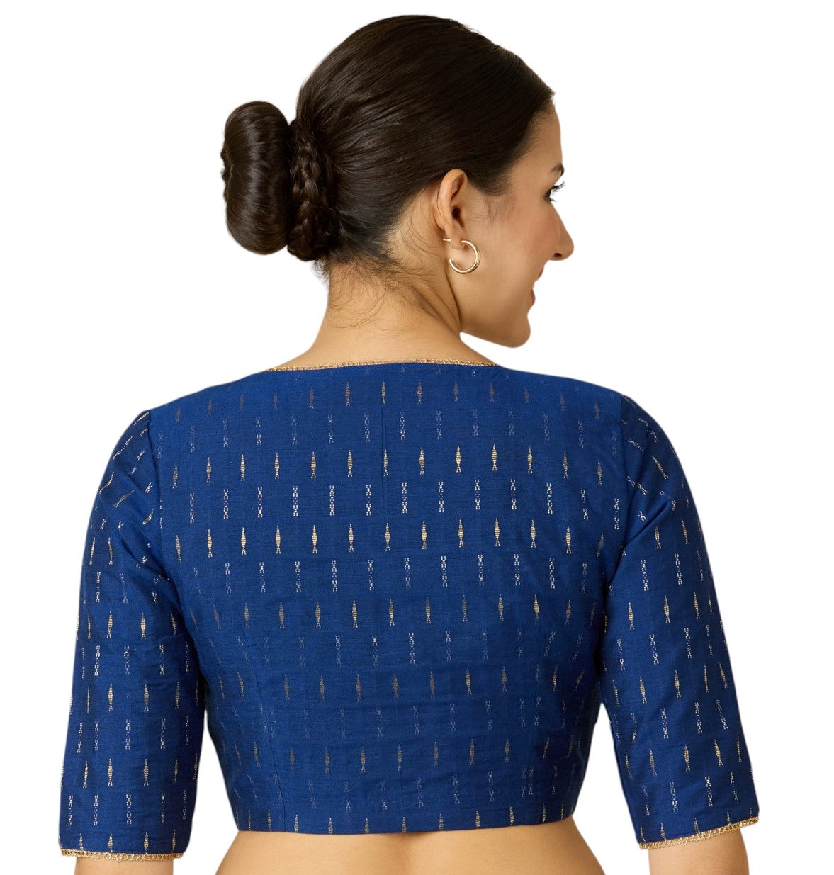Studio Shringaar Women's Royal Blue Handloom Cotton Silk Saree Blouse with Golden & Silver Motifs (Design 2919)