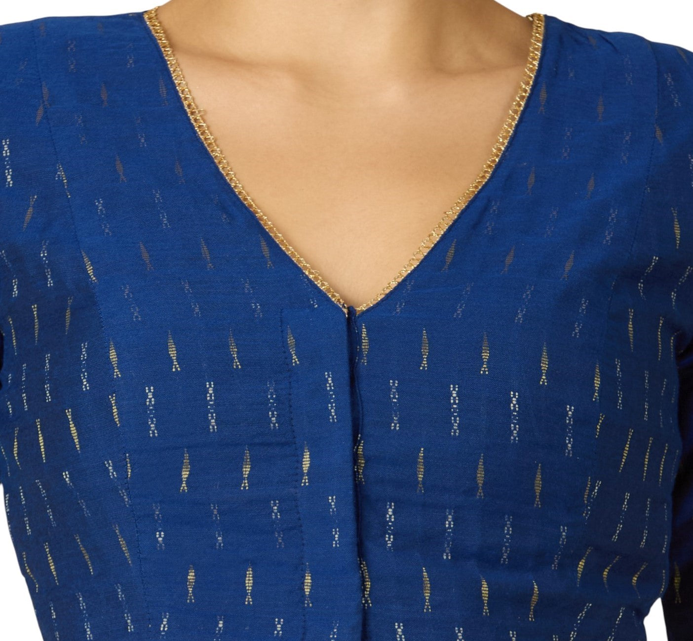Studio Shringaar Women's Royal Blue Handloom Cotton Silk Saree Blouse with Golden & Silver Motifs (Design 2919)