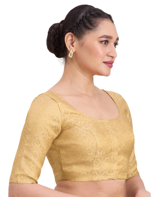 Women's Gold Benaras Brocade Round Neck Readymade Saree Blouse (Design 2924)