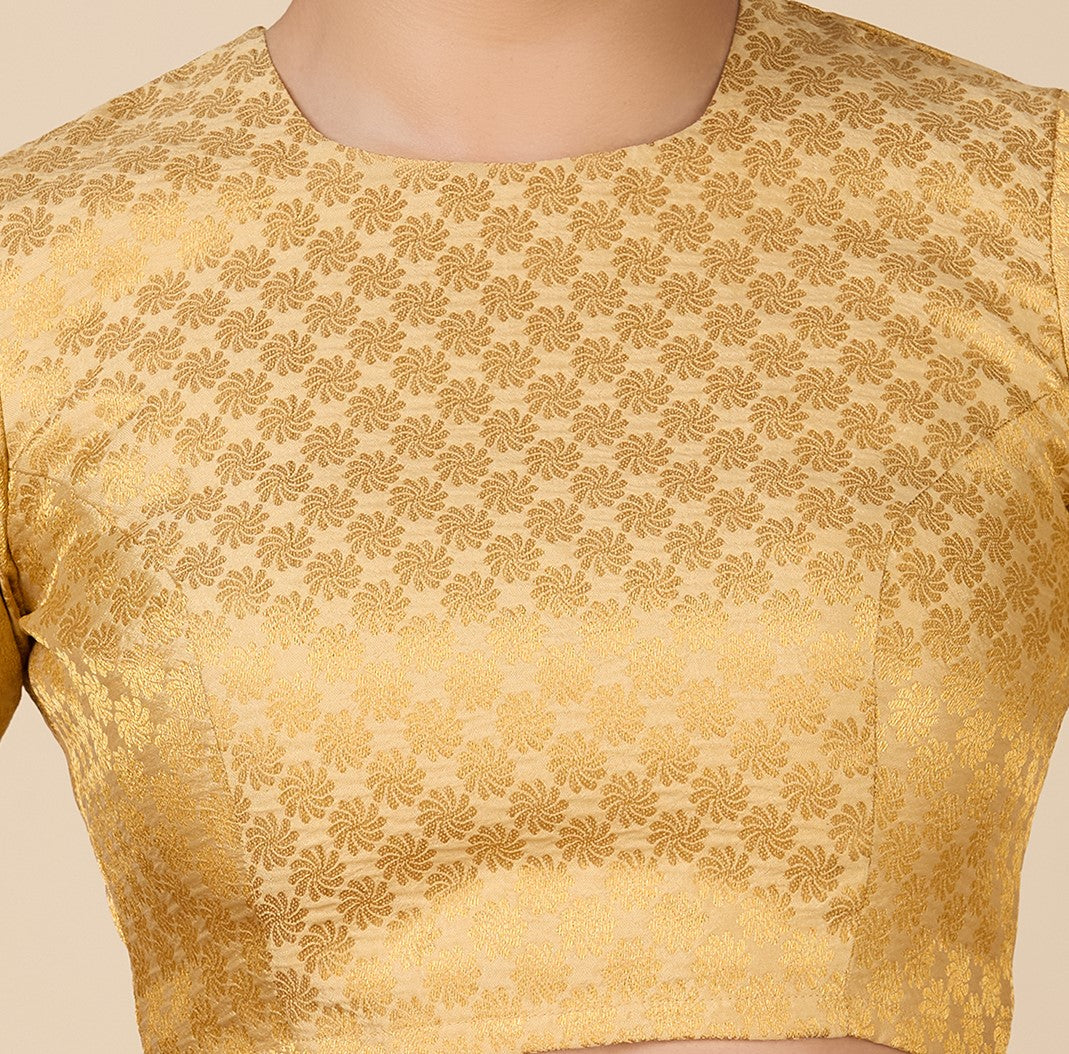 Women's Gold Benaras Brocade Jewel Neck Readymade Saree Blouse (Design 2927)