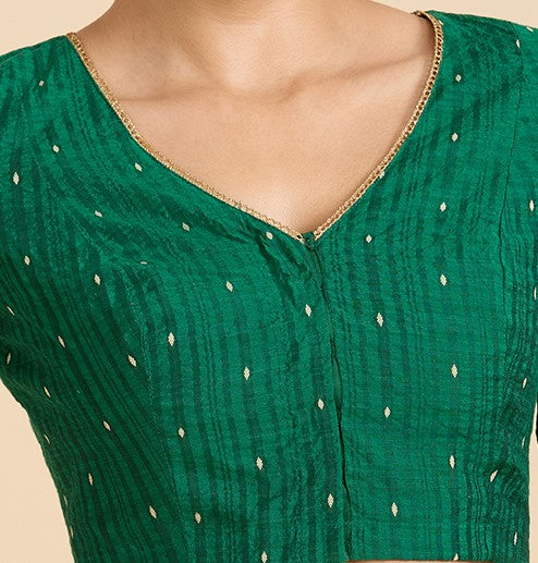 Women's Green Handloom Cotton Silk Readymade Saree Blouse (Design 2935)