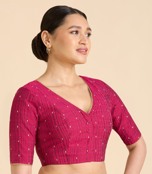 Women's Pink Handloom Cotton Silk Readymade Saree Blouse (Design 2935)