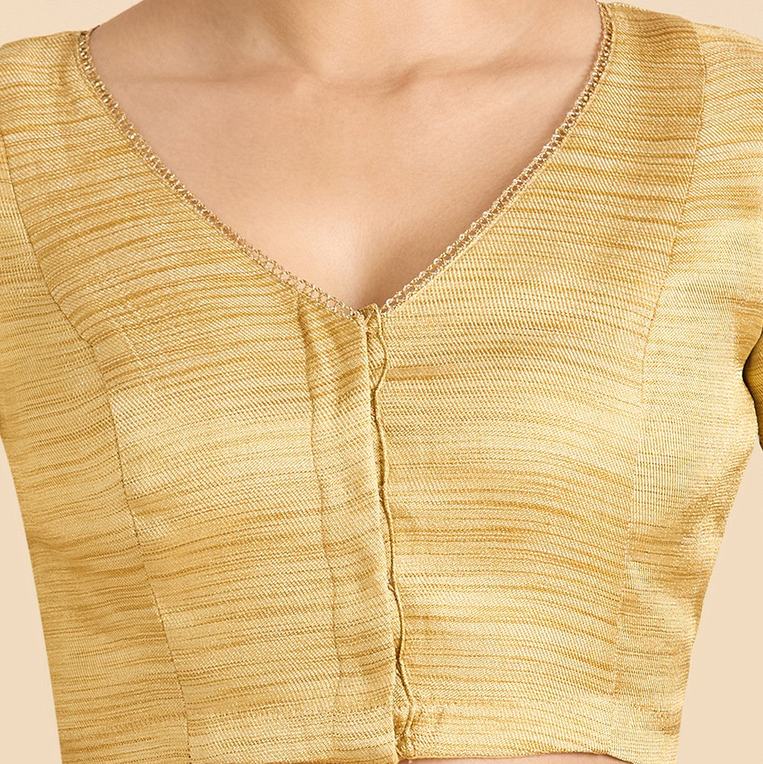 Women's Golden Benaras Brocade V-Neck Readymade Saree Blouse (Design 2938)