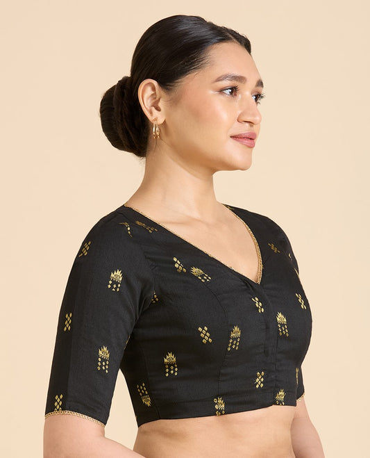 Women's Black Handloom Cotton Silk Readymade Saree Blouse (Design 2946)