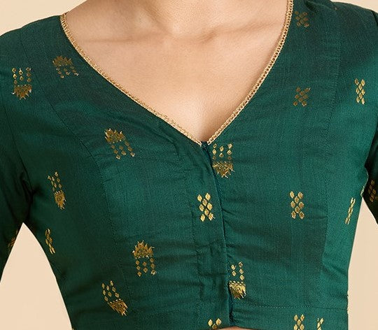 Women's Green Handloom Cotton Silk Readymade Saree Blouse (Design 2946)