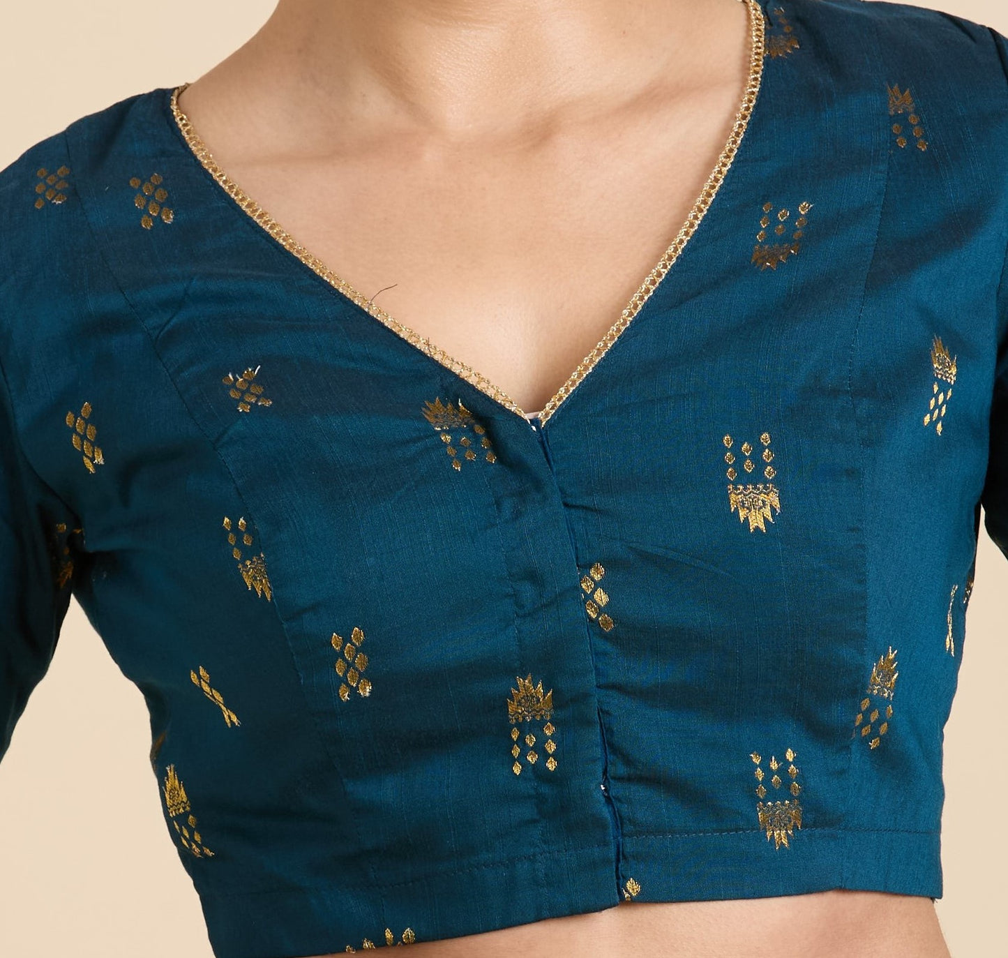 Women's Midnight Blue Handloom Cotton Silk Readymade Saree Blouse (Design 2946)