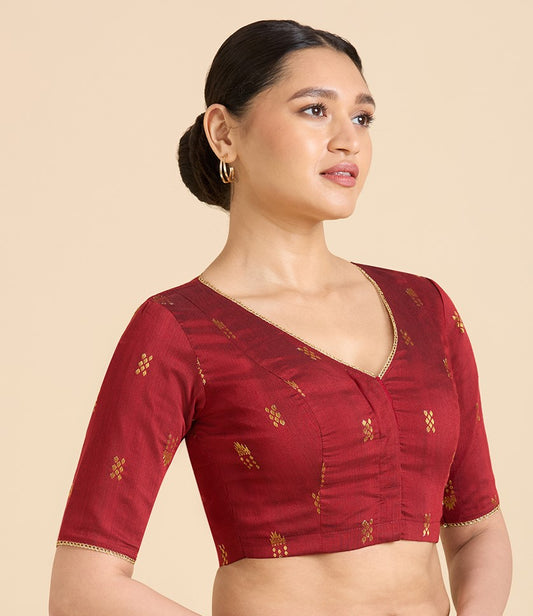 Women's Maroon Handloom Cotton Silk Readymade Saree Blouse (Design 2946)