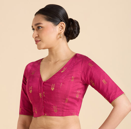 Women's Pink Handloom Cotton Silk Readymade Saree Blouse (Design 2946)