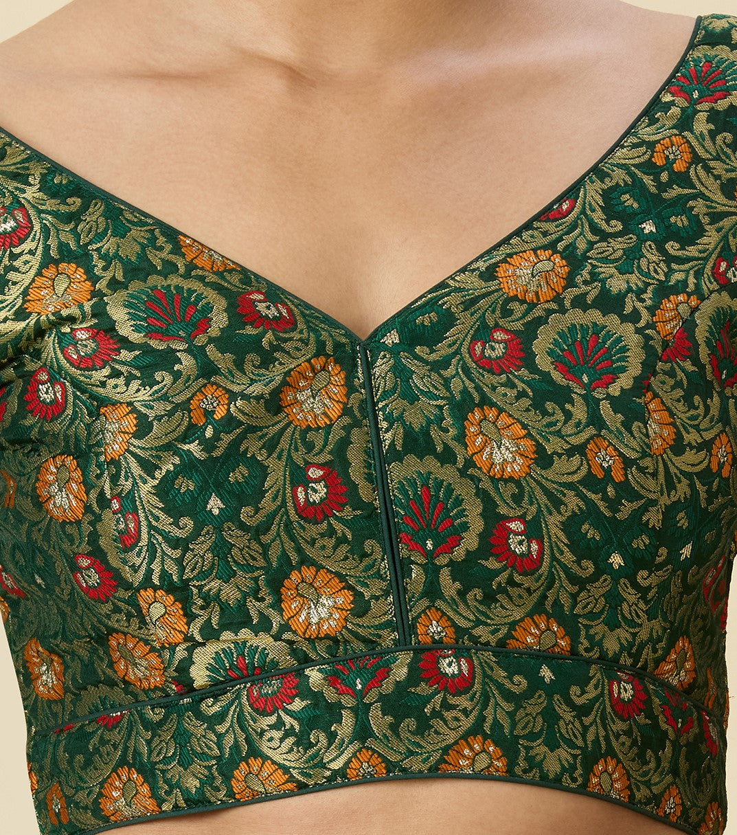 Women's Green Brocade Readymade Saree Blouse (Design 2948)