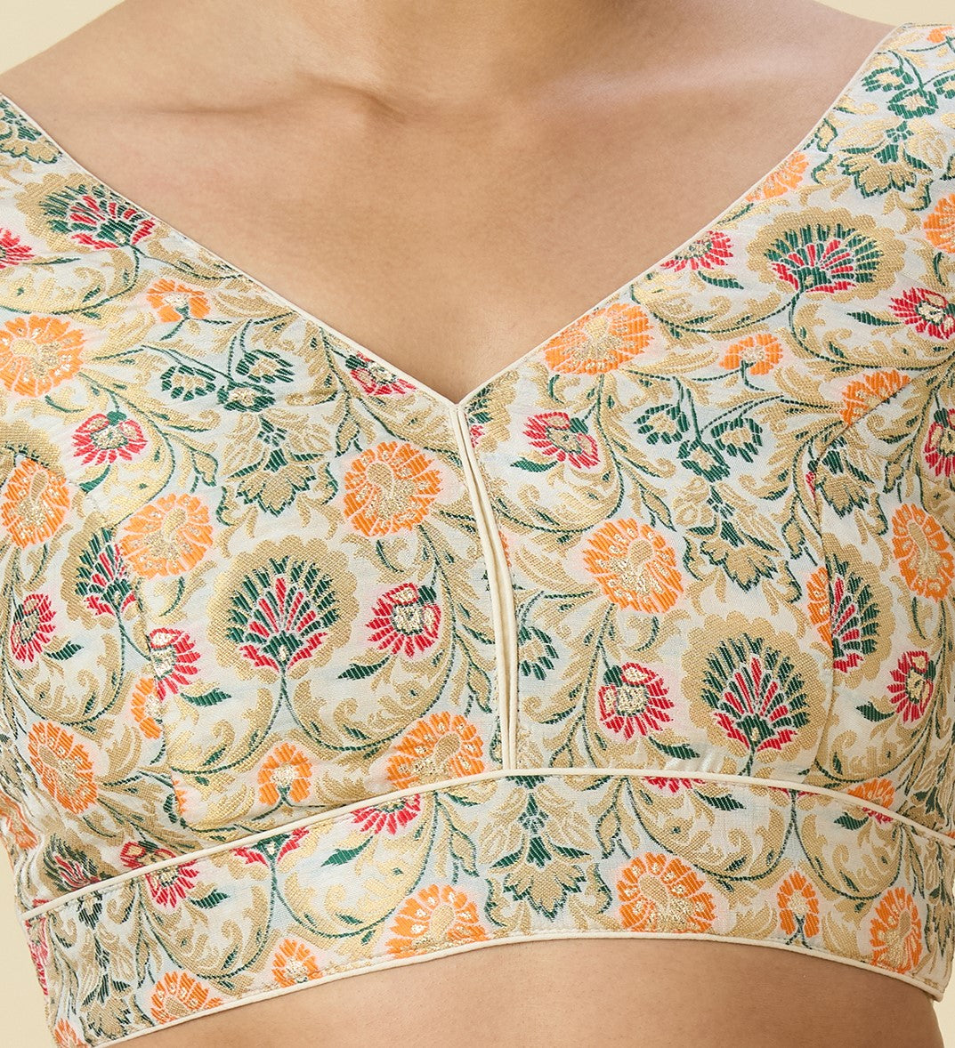 Women's White Brocade Readymade Saree Blouse (Design 2948)