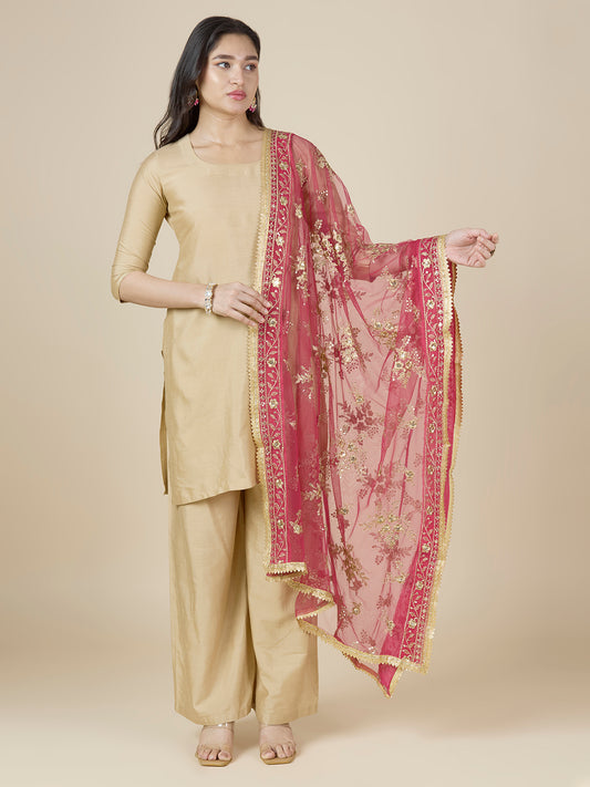 Women's Embroidered Wedding/Bridal Net Dupatta (40" X 2.5 Meters) (2950 - Pink)