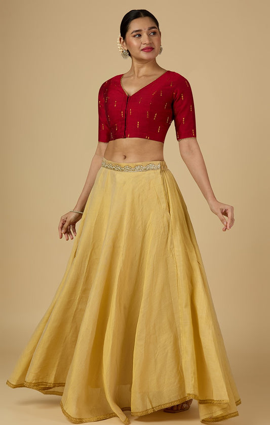 Women's Golden Tissue Skirt/Lehenga With Huge 8 Meters Flare (Double Ghera) (2951 - Gold)