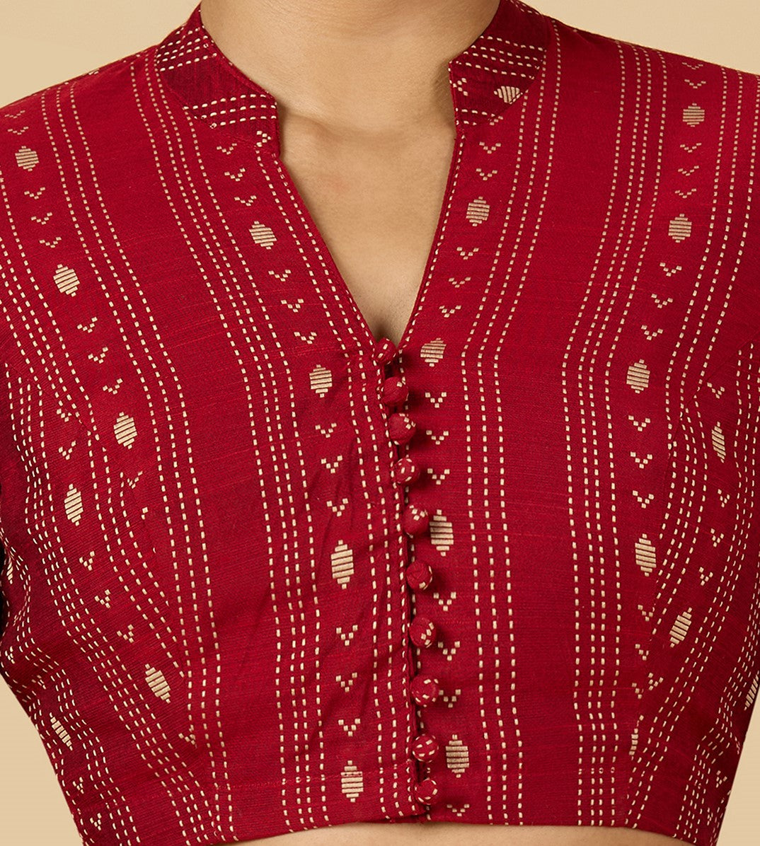 Women's Maroon Cotton Silk Blended Readymade Saree Blouse with Collar (Design 2952)