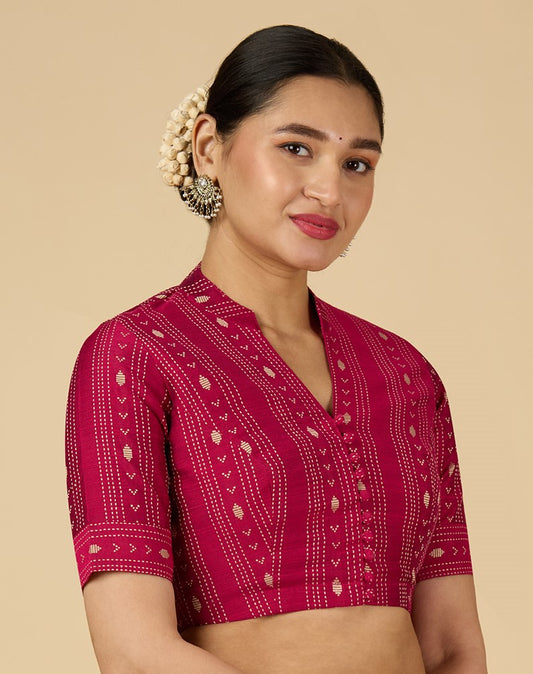 Women's Pink Cotton Silk Blended Readymade Saree Blouse with Collar (Design 2952)