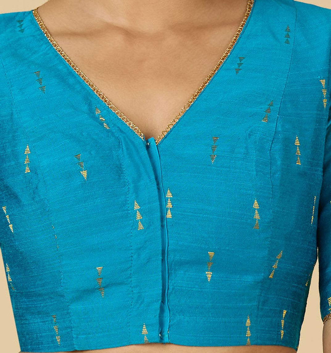 Women's Firozi Handloom Cotton Silk V-Neck Readymade Saree Blouse (Design 2955)