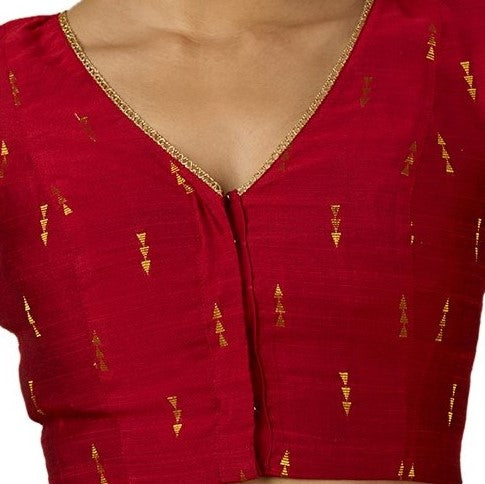 Women's Maroon Handloom Cotton Silk V-Neck Readymade Saree Blouse (Design 2955)