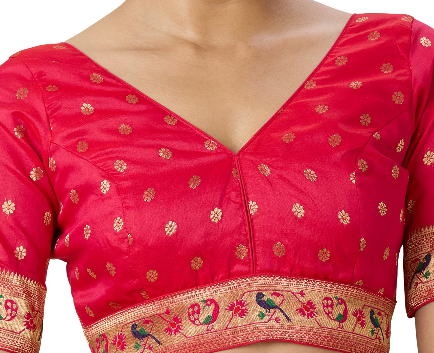 Women's Multicoloured Brocade Saree Blouse with Peacock Border (Design 2956)