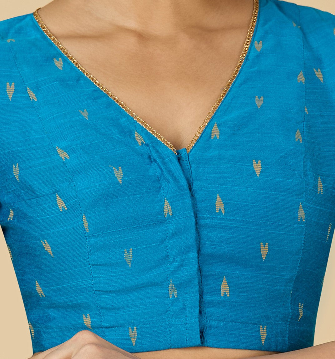 Women's Firozi Handloom Cotton Silk Readymade Saree Blouse (Design 2958)