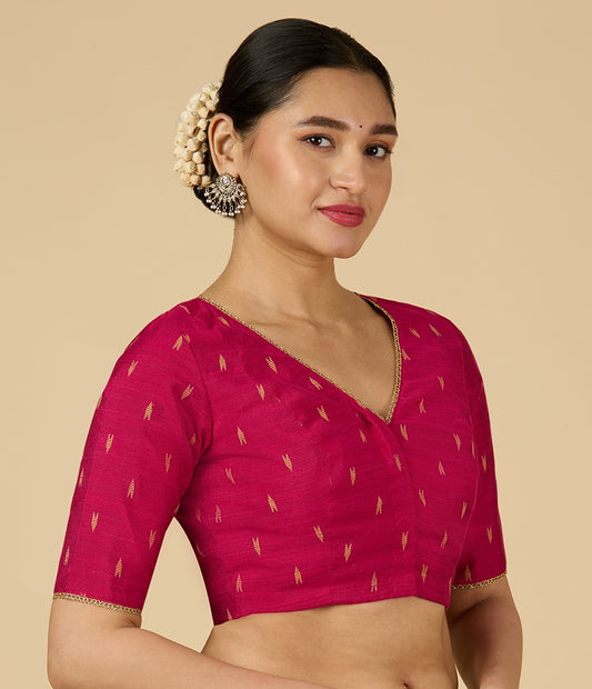 Women's Pink Handloom Cotton Silk Readymade Saree Blouse (Design 2958)