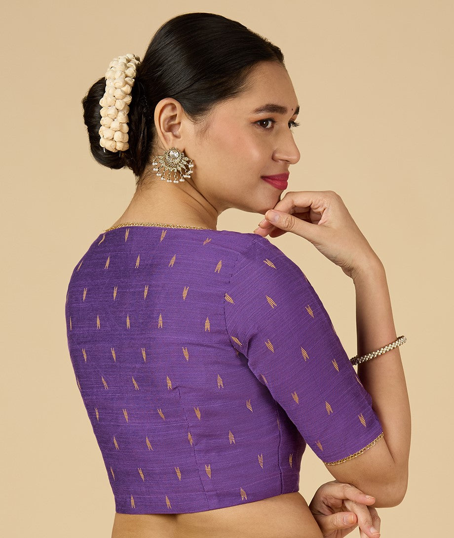 Women's Purple Handloom Cotton Silk Readymade Saree Blouse (Design 2958)