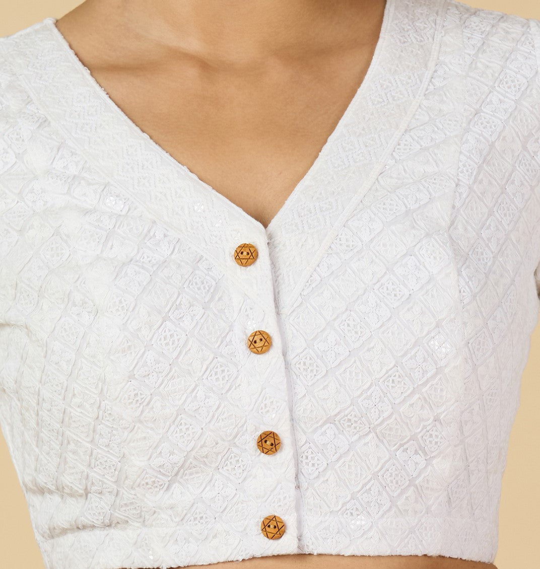 Women's White Chikankari Readymade Saree Blouse (Design 2959)