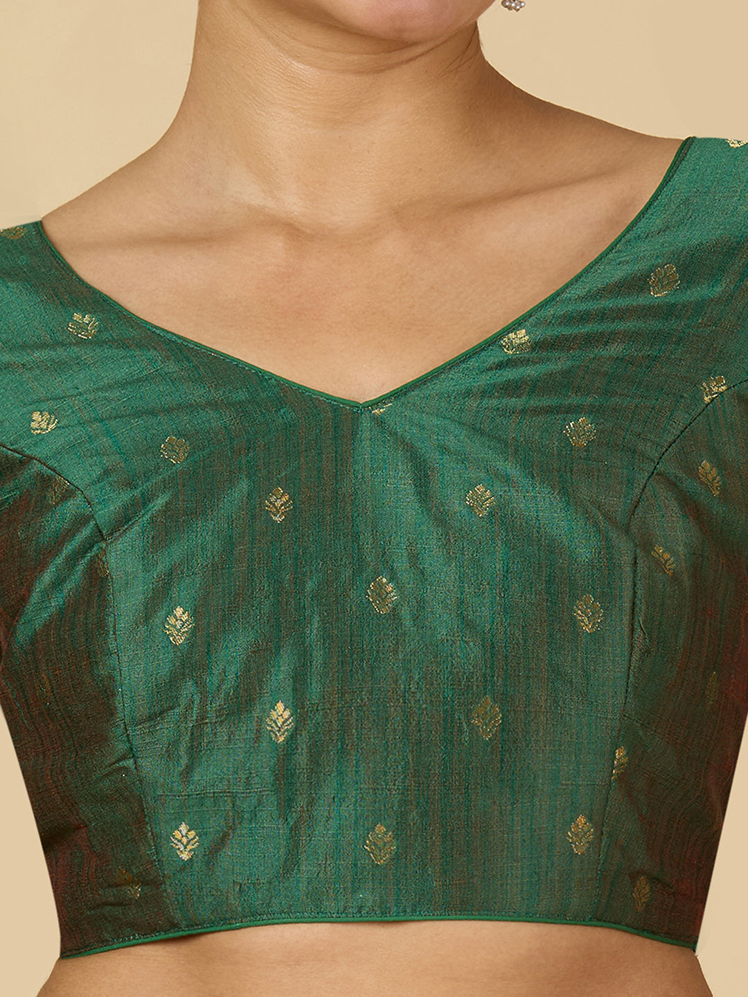 Women's Green Two Tone Brocade Readymade Saree Blouse (Design 2962)