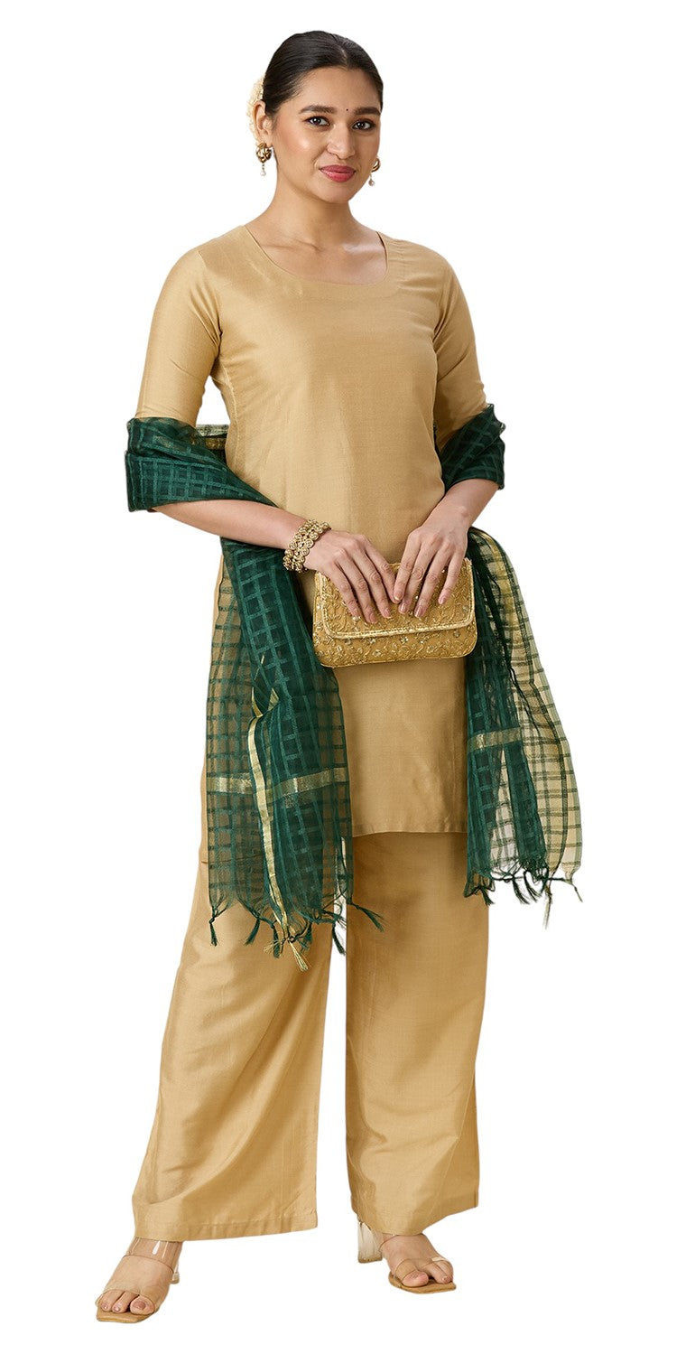 Women's Chanderi Silk Blend Handloom Checks Dupatta (32" X 2.35 Meters) (2964 - Green)