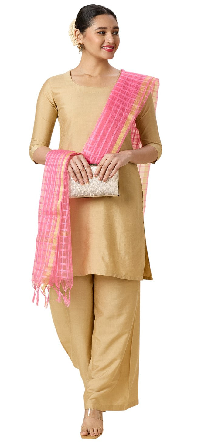 Women's Chanderi Silk Blend Handloom Checks Dupatta (32" X 2.35 Meters) (2964 - Light Pink)