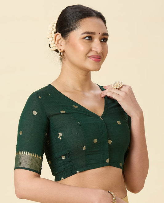 Women's Green Handloom Cotton Stretchable (Smocked) Readymade Saree Blouse (Design 2967)