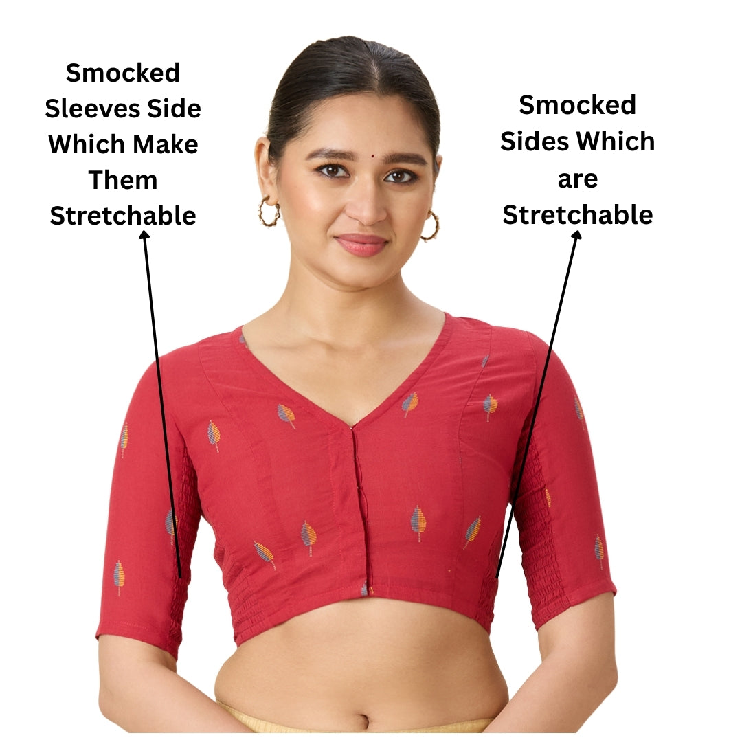 Women's Pink Handloom Cotton Stretchable (Smocked) Readymade Saree Blouse (Design 2969)