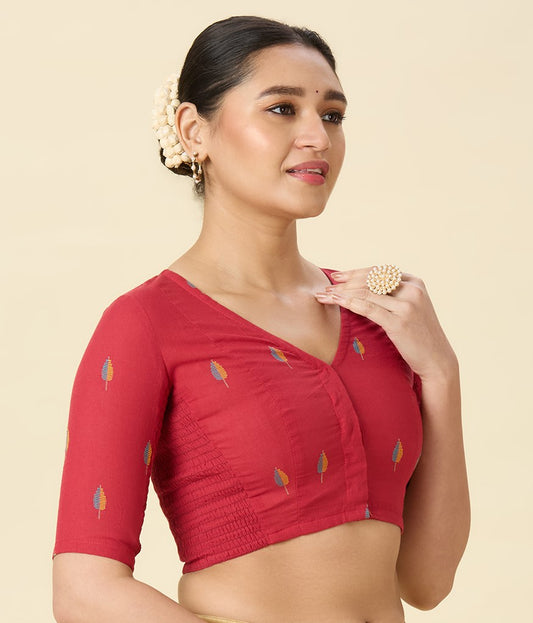 Women's Pink Handloom Cotton Stretchable (Smocked) Readymade Saree Blouse (Design 2969)